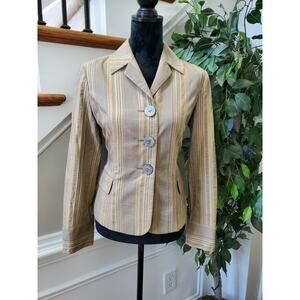 J. Jill Women Tan Polyester & Rayon Three Buttons Single Breasted Blazer Size 4